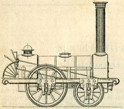 Fig. 1. - Locomotive du type Planet, construite en 1832 par Stephenson pour le chemin de fer de Liverpool à Manchester. (D'après M. Deghilage.)
