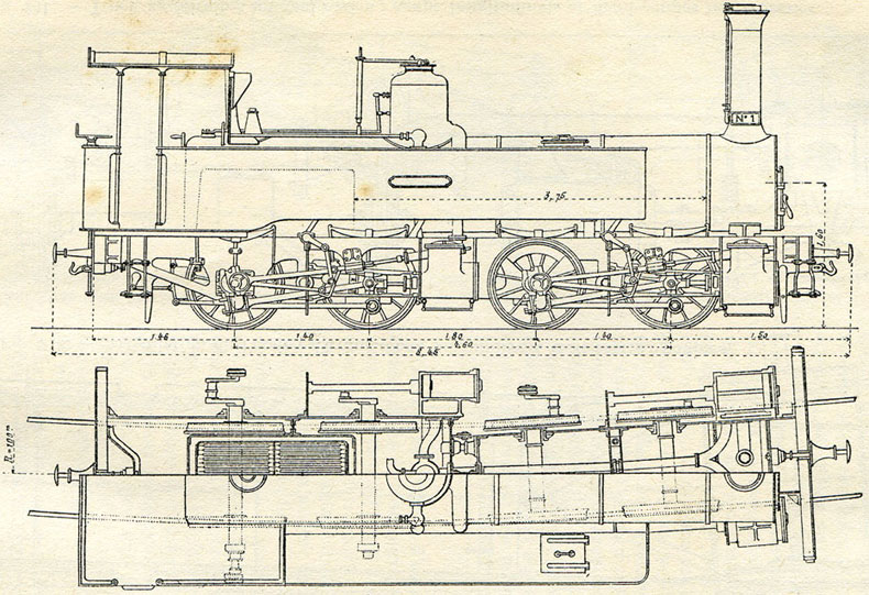 Fig. 232. - Locomotive compound Mallet, articulée à 4 cylindres, pour les chemins de fer de Corse, à voie dun mètre.