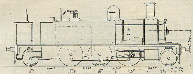 Fig. 290. - Locomotive tender à 3 essieux couplés, compris entre 2 essieux porteurs, pour le chemin de fer qui passe sous la Mersey à Liverpool. Daprès M. J. Morandière.