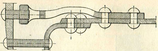 Fig. 21. - Rangée supérieure d'entretoises ou agrafes, sur la plaque tubulaire de foyer.