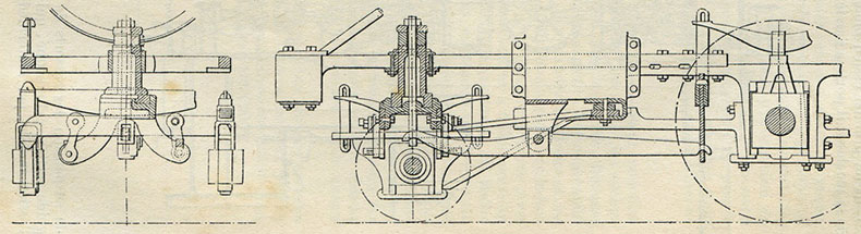 Fig. 231. - Truck américain à un seul essieu ; coupe longitudinale et demi-coupes transversales.
