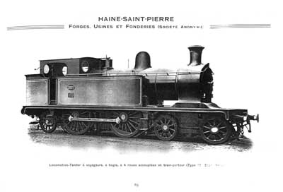 <b>Locomotive-Tender à voyageurs, à bogie, à 4 roues accouplées et train-porteur</b><br>(Type 15 Etat Belge)