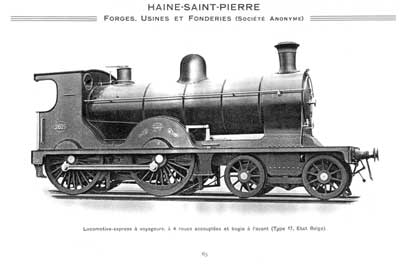 <b>Locomotive-express à voyageurs, à 4 roues accouplées et bogie à l'avant</b><br>(Type 17, Etat Belge)